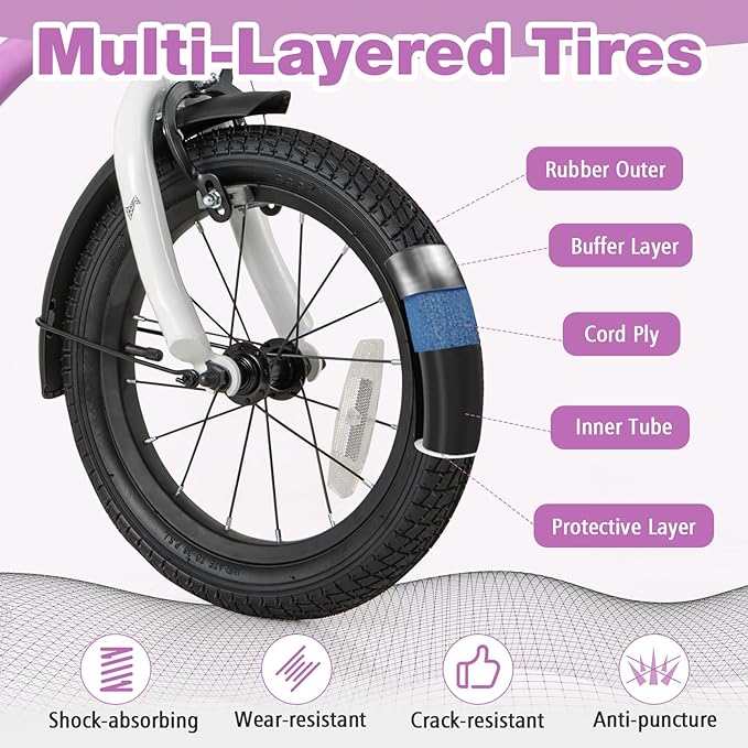 BABY JOY Kids Bike, 12 14 16 18 Inches Sporty Bicycle with Training Wheels, Adjustable Seat, Handbrake & Coaster Brake, Reflectors, Girls Boys Bike for 3-8 Years Old Children