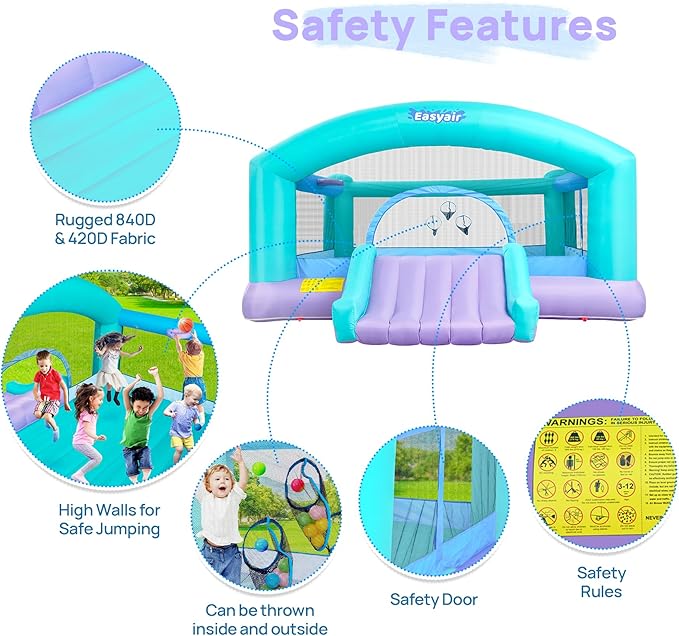 Large Bounce House for Big Kids, 14.8 x 14.5 FT Inflatable Bouncer Jumper Slide with 650W Blower, Basketball Hoop, Throw Ball Game, Ball Pits