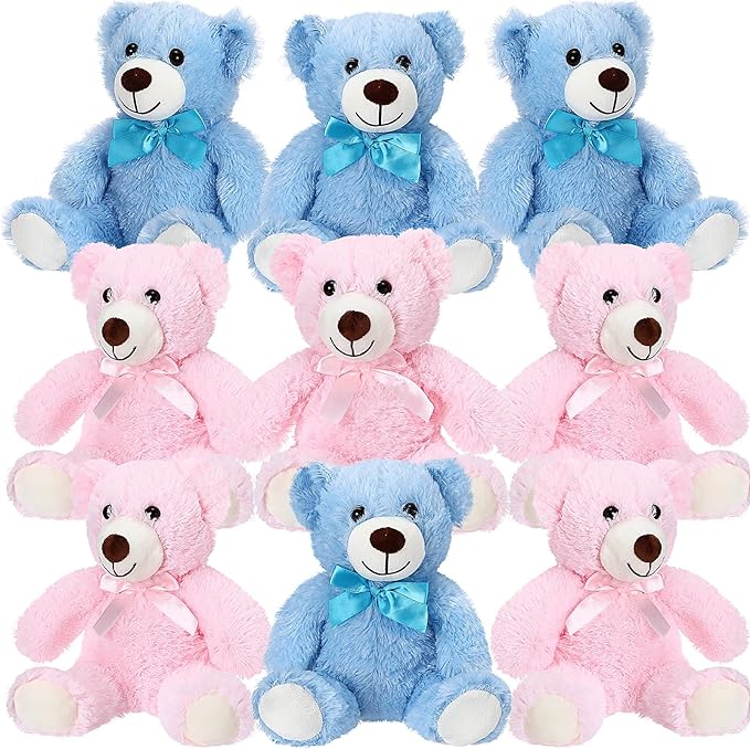 Zhanmai 9 Packs Cute Bear Stuffed Animals 14 Inch Plush Bears in 7 Colors Stuffed Animals Bulk for Valentine Gift Graduation Baby Shower Birthday Party Favor(Pink, Blue)