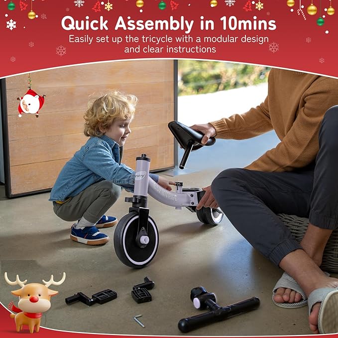 besrey 5 in 1 Toddler Bike for 1 Year to 4 Years Old Kids, Toddler Tricycle Kids Trikes Tricycle, Toys for Boy & Girl, Balance Training, Removable Pedals