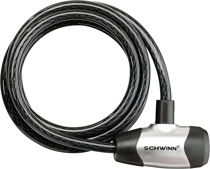 Schwinn Bike Key Lock in Braided Steel Cable, 2 Keys Included, 6 feet x 8mm Anti Theft Bicycle Lock, Security Level 1