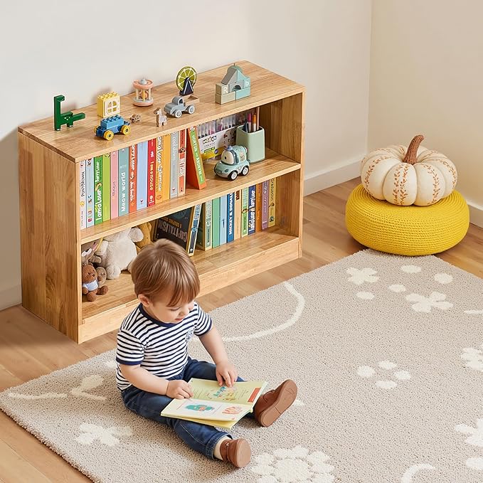 VEVOR Montessori Bookshelf, Wooden Toy Storage Organizer, 2-Cubby Toy Organizers and Storage, Daycare Furniture, Kids Bookshelf for Bedroom, Nursery, Living Room, Entryway, Preschool, Rubberwood