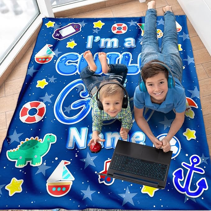 Personalized Blanket for Boys, Christian Throw Blanket Gifts for Kids Teens, 50"x60" Blue Cute Custom Flannel Blankets for Boys Age 8-10 Lightweight Throws for Couch Sofa Bed Decor, Christian Gift