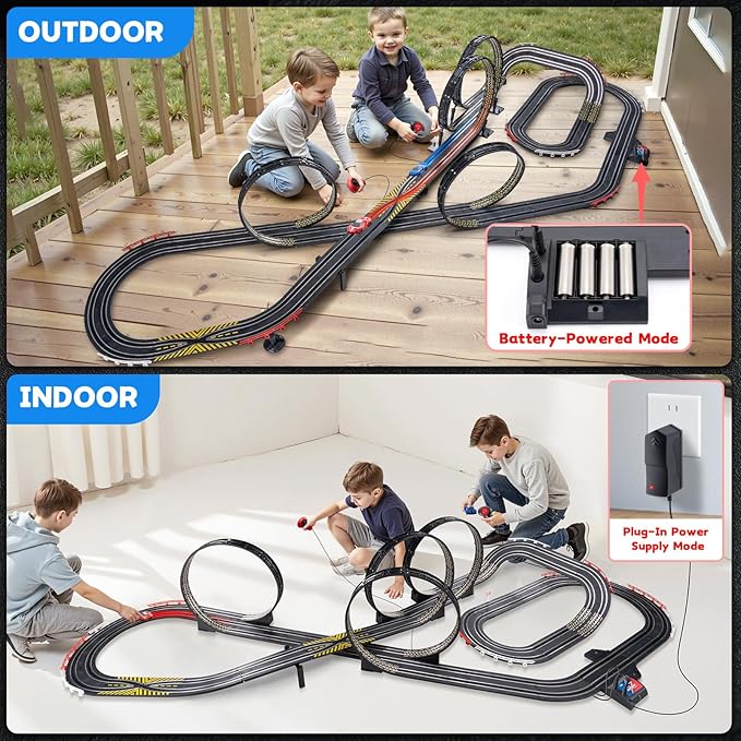 Race Track Toy Sets for Kids - Battery or Electric High-Speed 1:64 Scale Car Track Toys with 2 Controllers & 2 Slot Cars - Birthday Gifts for Boys Girls Children Age 3 4 5 6 7 8 9 10 11 12 Years Old