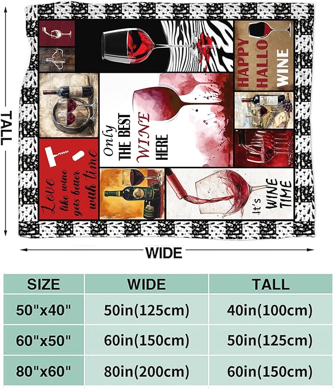 Red Wine Blanket for Women, Wine Lover Fleece Blanket Gifts for Boys Girls, Warm Cozy Soft Flannel Stuff for Bed Sofa Couch 50" x 40"