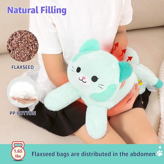 Onsoyours Original Heatable & Weighted Rainbow Cat Stuffed Animals, 15" Microwavable Kitten Plushie for Warmth & Stress Relief - Comfort Plush Toys for Kids and Adults