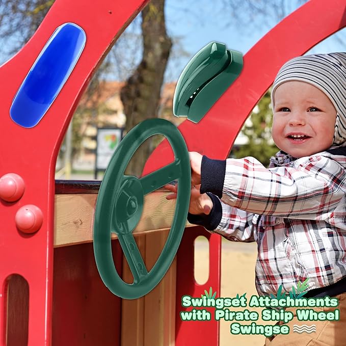 4 Pack Playground Accessories for Kids Outdoor Playground Steering Wheel Priate Ship Wheel Plastic Telephone Phone Toy Swing Set for Playground Backyard Playhouse Tree House (Green,Blue)