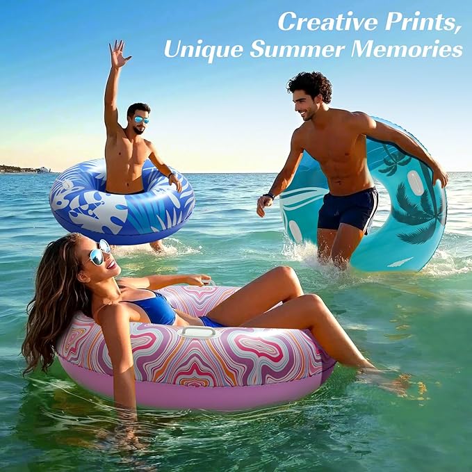 HeySplash Pool Tubes for Adult, 42 Inch Large Pool Floats with Handles, Inflatable Swim Rings Lounge, Hawaii Fun Swim Floaties Swimming Pool Beach Lake River Party Decoration Toys,Colorful Pink Ripple