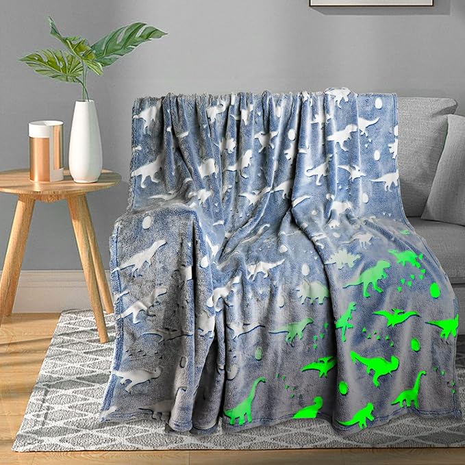 TEHALK Dinosaur Blanket for Boys Girls Glow in The Dark Blankets for Boys Soft Fleece Blankets for Kids 30"x 40"
