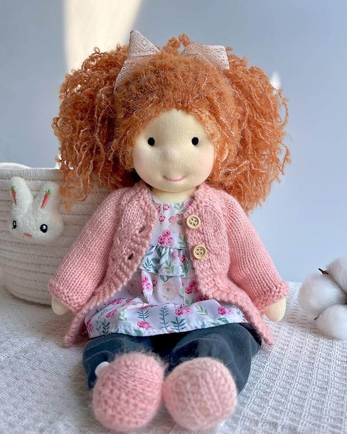 BlissfulPixie Handmade Waldorf Doll- Elsee 12", Soft Girl Rag Doll with Cute Stuffed Plush, Ideal for Babies & Toddlers