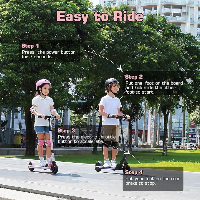 Caroma Electric Scooter for Kids Ages 6-14, 180W/150W Motor & 10 Mph, 85 Mins Ride Time, Adjustable Height & Speed, LED Display & Colorful Lights, Kids Electric Scooter, Best Gifts for Girls and Boy