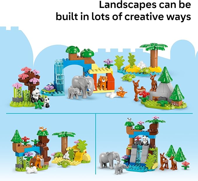 LEGO DUPLO Town 3 in 1 Wild Animal Families Building Toy Playset - Preschool Learning and Educational Animal Toy for Toddlers, Boys and Girls, Ages 2+ - with 10 Animal Figures - Baby Gift Idea - 10446