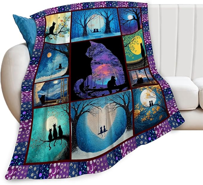 Black Cat Throw Blanket Black Cat Stuff Gifts for Kids Girls Boys Adults Women Men Soft Cozy Warm Plush Fluffy Fuzzy Fleece Blanket Decor 60''X80''