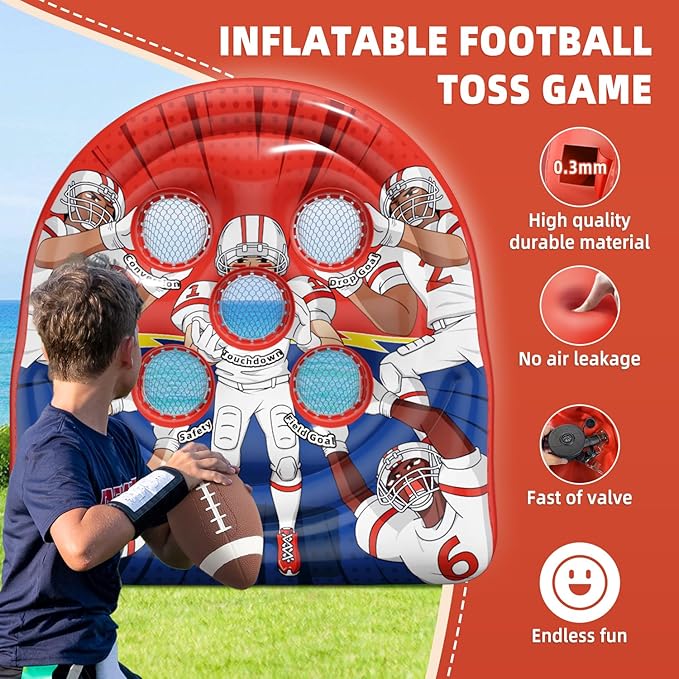 6Ft Football Target Toss Game - Inflatable Football Throwing Target Toy for Kids - Carnival Party Games