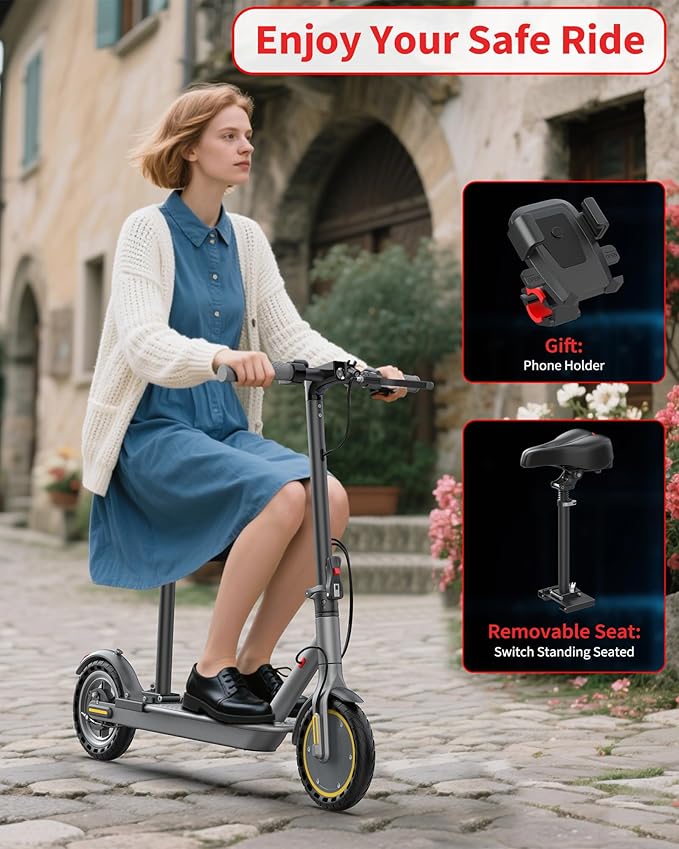 Electric Scooter Adults, Powerful 350W E-Scooter, Max 19 Mph & 15-19 Miles Range Scooters, Folding Scooters with 8.5" Solid Tires, Commuting Scooter Kick Scooter with APP Control (Seats Optional)