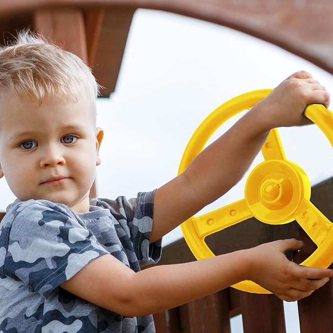 Playground Steering Wheel Accessories Plastic Swingset Steering Wheel Pirate Ship Steering Wheel Playset for Outdoor Backyard Treehouse Playground Jungle Gym (1, Yellow)