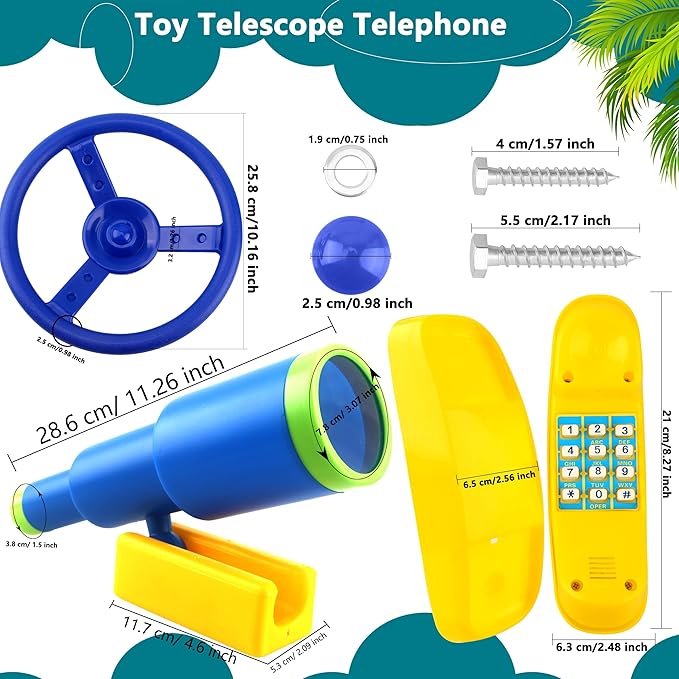 Playground Accessories Swingset Steering Wheel Plastic Telescope Telephone Swingset Phone Toy for Kids Outdoor Playground Backyard Treehouse (Color Set 2- (3 PCS))