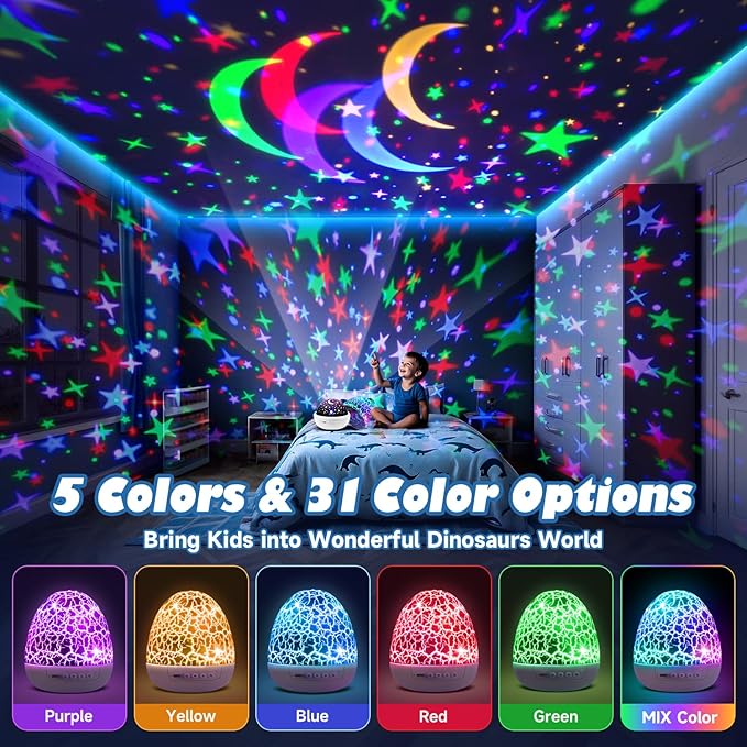 Pikoy Construction Excavator Toys【15 Sounds & 6 Films】Truck Toys for Ages 5-7[31 Colors & Remote Control] Dinosaur Egg Light for Nursery Toddler Boys Birthday Gifts,Kids Christmas Gifts 1-8 Years Old