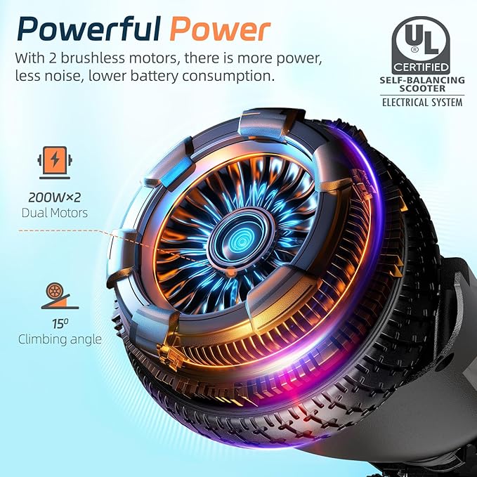 Scooter with Bluetooth Corlorful LED Lights, 6.5" Wheels, Dual 300W Motor Scooter for Kids Girls Boys Adults, All Ages