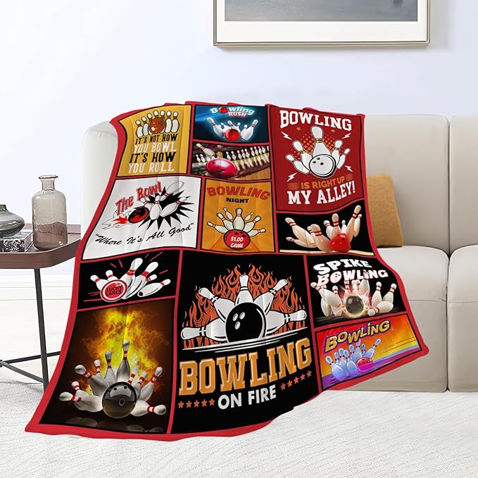 Bowling Blanket Bowling Sport Lover Throw Blankets Gifts for Girls Boys Kids Soft Cozy Fleece Plush for Couch Sofa Bed 60"x50"
