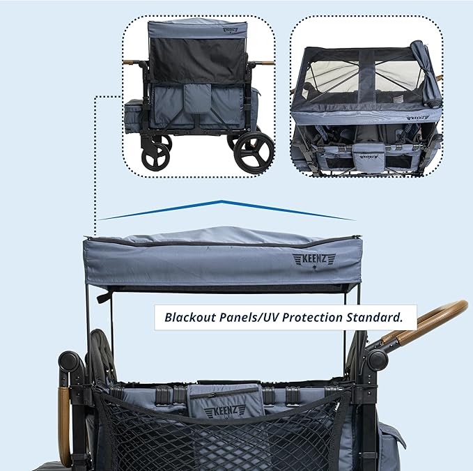 Keenz XC EVO - Luxury 2 Passenger Stroller Wagon for Kids | Foldable 2 Passenger Quad Seater with Adjustable Canopy | Blue