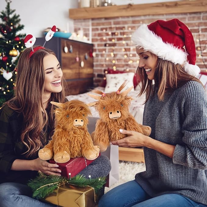 2Pcs Heatable & Coolable Highland Cow Stuffed Animal Plushie, Microwavable Heating Pad for Soothing & Relaxation, Lavender Scented Cattle Plush Toys for Stress Relief, Stuffed Cow Gifts