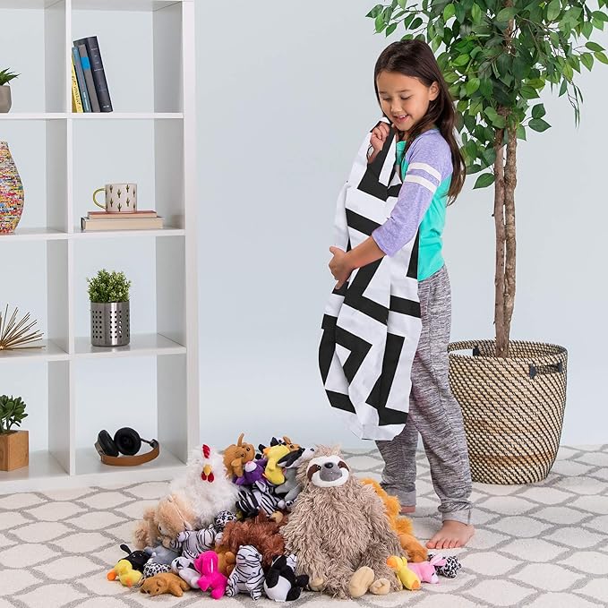 Posh Creations Kids Stuffed Animal Storage Bean Bag Chair Cover - Childrens Toy Organizer, Medium-27in, Canvas Chevron Black and White