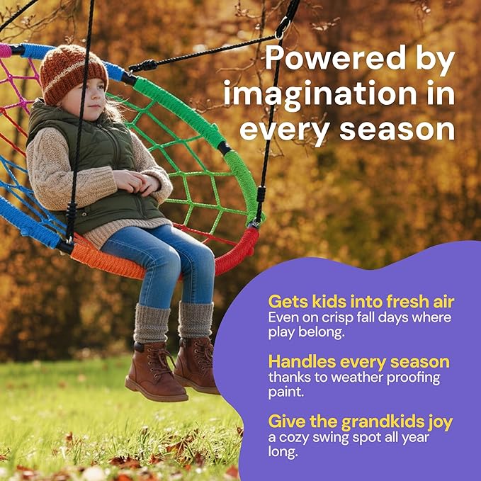 PLAYVIBE Spider Web Tree Swing - 40 in Multicolor Saucer Swing - 440 lb Capacity with Hanging Straps & Carabiners - Weather-Resistant Outdoor Play for Kids & Toddlers - Fits Trees, Playsets & Gyms