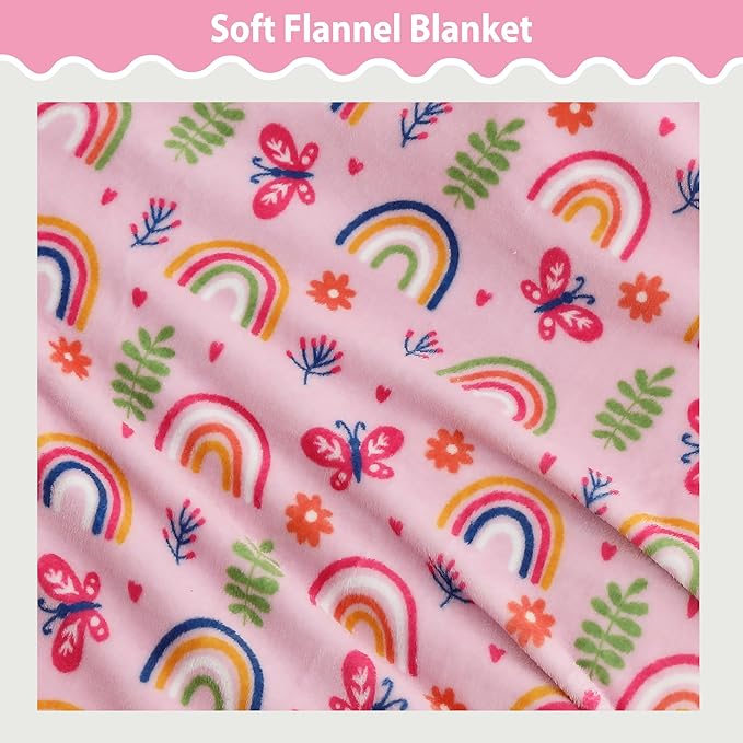 Softan Kids Throw Blanket for Girls & Boys, Warm Soft Toddler Fleece Blankets for Sofa Couch Bed， Cozy Fuzzy Plush Flannel Kids Throw Blanket for Daycare & School - Colorful Rainbow 50x60 inches