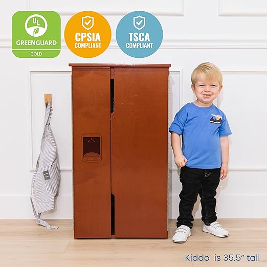 ECR4Kids Play Kitchen Refrigerator, Wooden Playset, Dark Walnut