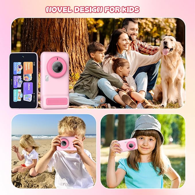 Kids Camera, 3.97IN AI Digital Camera with Beauty Camera, Flashlight, 1080P HD Video Selfie Camera Dual Lens, Portable Toy Christmas Birthday Gifts for Children, 2000mA(Pink)
