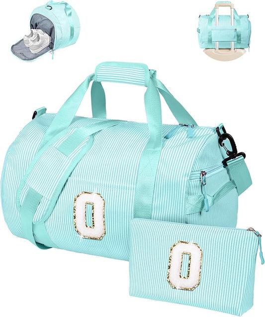 Party Favors for Teenager, Girls Travel Duffle Bag, Kids Initial Overnight Bags with Shoe Compartment, Personalized Weekend Bag with Cosmetic Pouch, Gift for Daughter Niece Sister (Letter O)