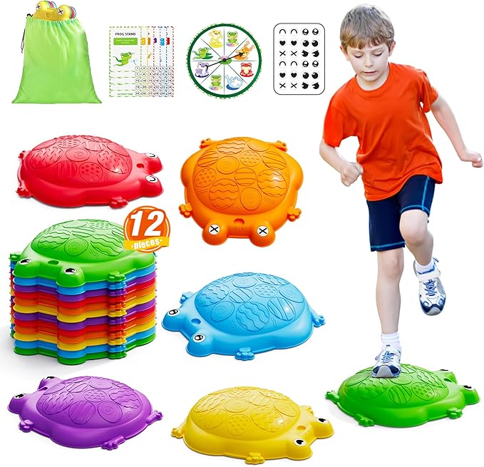 Stepping Stones for Kids, 12PCS Non-Slip Balance Steps Stones for Toddler 1-3, Obstacle Courses Sensory Toys, Coordination Game Gift for Boys Girls Indoor Outdoor Play Ages 3-5