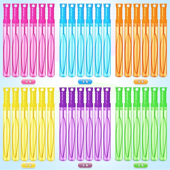 Bubble Wand, 36 Pcs Bubble Wands Bulk in 6 Colors, Bubble Party Favors for Kids, Summer Toys, Indoor Outdoor Activity, Themed Birthday, Wedding, for Girls & Boys