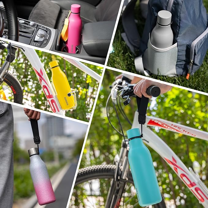 BJPKPK Insulated Water Bottles, 25 oz Stainless Steel Metal Water Bottle with Strap, BPA Free Leak Proof Thermos, Mugs, Flasks, Reusable Water Bottle for Sports & Travel, Elegant Green