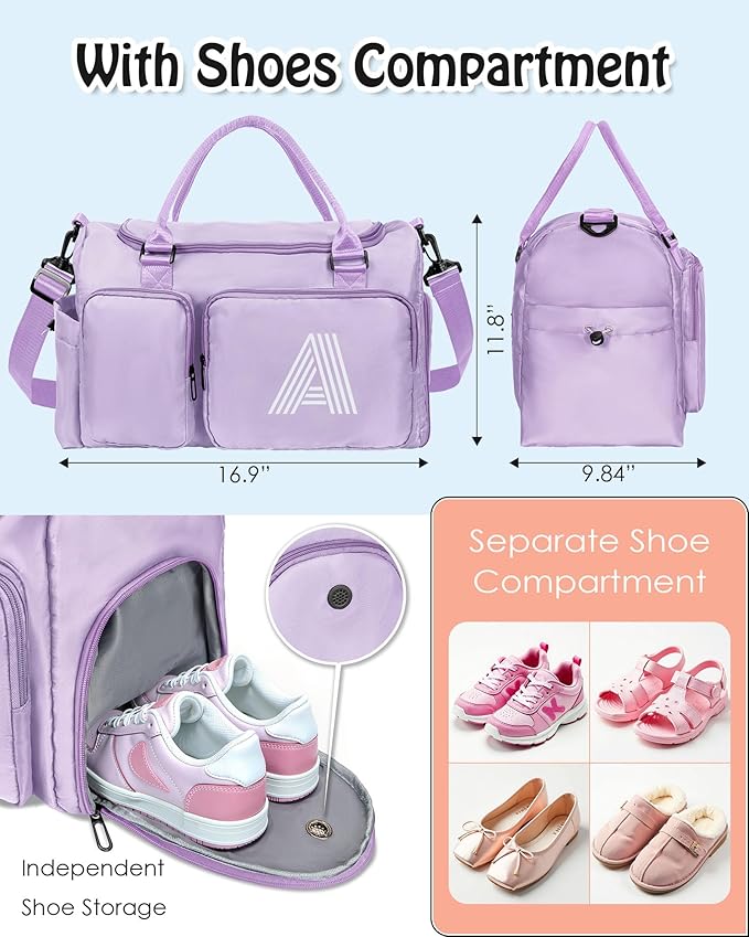 Gifts Teen Girl Gift, Initial Travel Duffle Bag, Duffel Bags, Personalized Weekender bags, Lilac purple-I