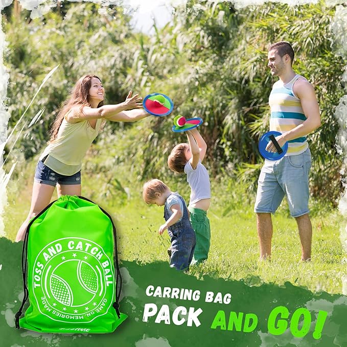 Toss and Catch Ball Set, Outdoor Games, Beach/Backyard/Lawn Games, Paddle Ball and Catch Game, Gifts for Kids/Adults/Family (6 Paddles, 4 Balls/Catching Gloves/Carrying Bag)