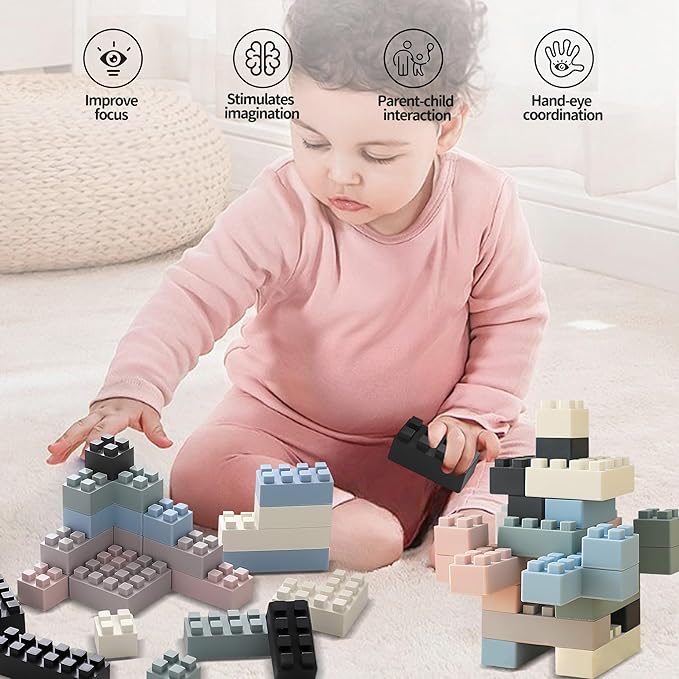 Silicone Blocks for Toddlers 1-3, Montessori Educational Toy Soft Baby Blocks, Large Sensory Stacking Toys for Preschool Learning Creative Play, 24PCS