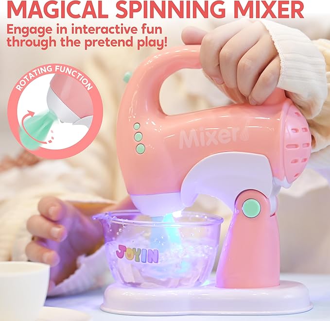 Joyin Play Kitchen Toys, Pretend and Play Food Kitchen Accessories Girls Toy with Coffee Maker, Mixer, Toaster with Realistic Lights& Sounds, Birthday Gift for Kids Gifts for Christmas