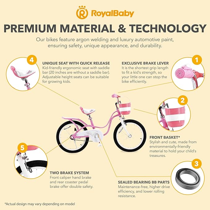 Royalbaby Princess Girls Kids Bike 12 14 16 18 20 Inch Children Bicycle with Basket for Age 3-12 Years