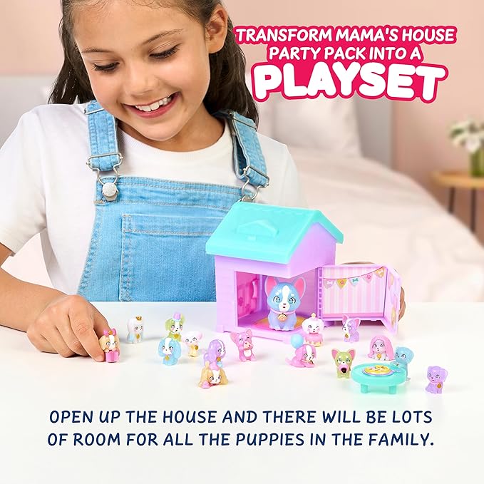 Little Live Pets Dog House Playset, Mama Surprise Families Puppy Party Pack, 15 Mini Collectible Puppies, Fold-Out Dog Playset Toy Gift for Kids 5+