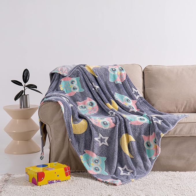 QSTEHEML Owl Glow in The Dark Blanket,Owl Gifts Toys for Kids Boys Age 3-12 Years Old,Birthday, for Child, Toddler, Teen, and Grandkids Soft Throw 50"×60"