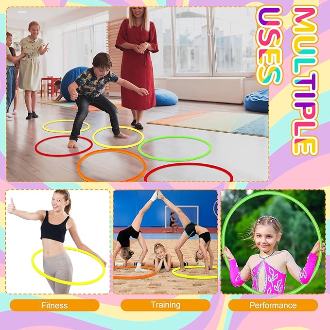 Sratte 12 Pcs Toy Hoop for Kid Detachable Adjustable Toy Hoop Colored Exercise Ring Plastic Circle for Kid Teen Gymnastics Equipment Require Self Assembly(28 Inch,Warm Colors)