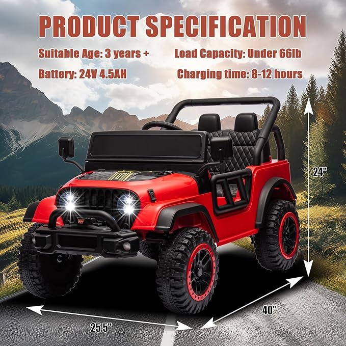 12V Ride On Car Truck for Kids with Remote Control,1 Seater 4WD Battery Powered Ride On UTV Toys for Toddlers Boys Girls, Off Road Electric Vehicle to Drive w/Bluetooth, LED Lights, EVA Wheels, Red