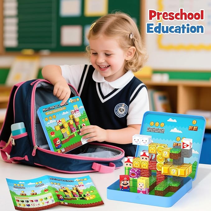 Mini Magnetic Blocks - 49 PCS Travel Magnet Building Blocks for Toddlers - STEM Educational Magnetic Building Toys with Portable Iron Box for Kids Ages 3-8 Boys & Girls