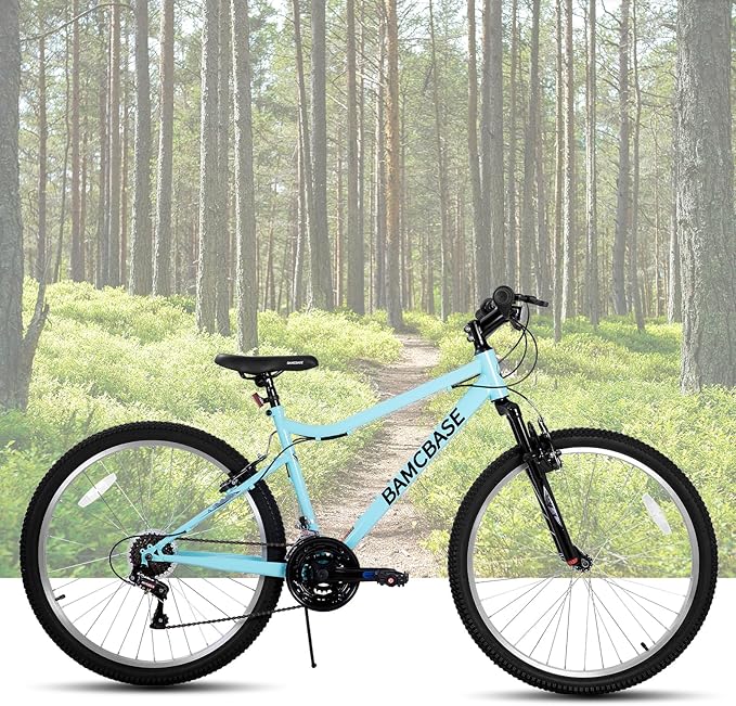 HILAND 26 Inch Womens and Mens Mountain Bike, 18 Speed Steel Frame Adult Bicycle, MTB Bikes with Suspension Fork, V Brake, Mountain Bicycle for Woman Man, Purple Green White