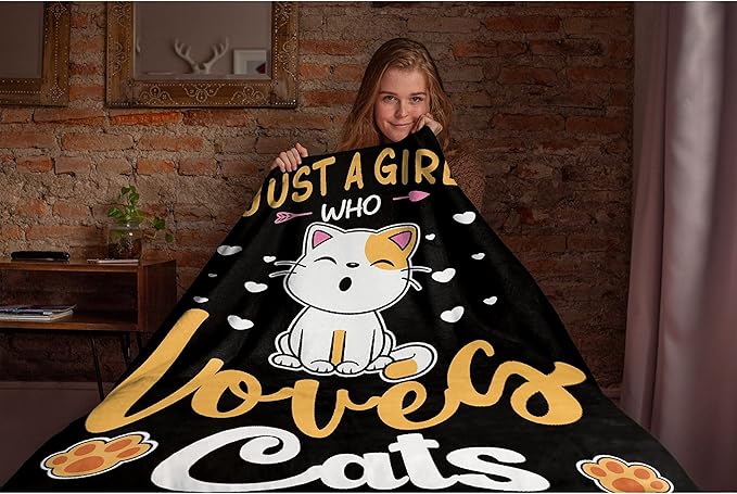Just Girl Loves Cats Blanket Soft Blankets and Throws Flannel Cozy Lightweight Quilt Gift Perfect for Bed Sofa Couch-60 x50 Medium for Teen