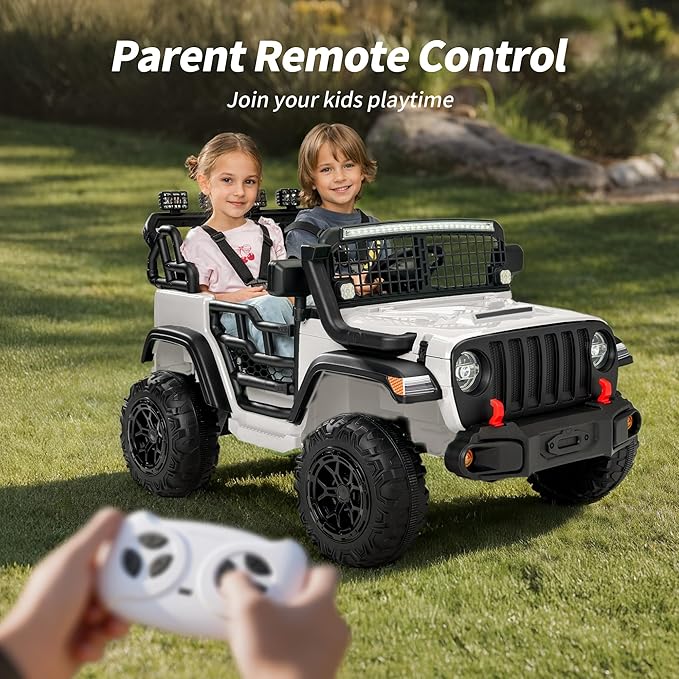 2 Seater Ride on Car Toy, 24V 4WD Electric Car for Kids 4-8 with Remote Control, 4x200W Motors, Capacity 110 lb - White
