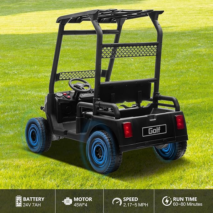 24V 2 Seater Kids Ride on Car, 4WD Golf Cart with Parent Remote Control, 4x4 Motors Ride on Truck with Roof, Toddler Electric Vehicle with Storage Box, Foot Pedal, Music Player, Lights, Horn, Black