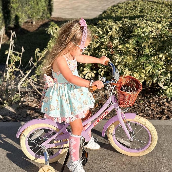 ACEGER Girls Bike with Basket, Kids Bicycle for 3-13 Years, Included Coaster Brake & Caliper Brake, 14 16 18 Inch with Training Wheels, 20 24 26 Inch with Kickstand but no Training Wheels